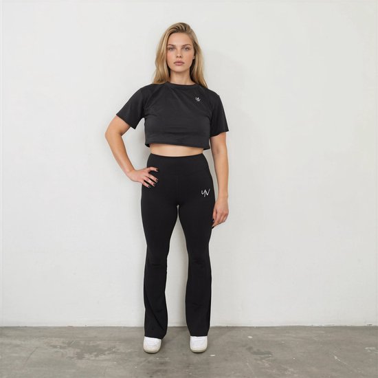 YV SPORT Flared Sportlegging dames Chicago - Hoge taille met stevige band - Premium kwaliteit - Squat-proof - Flared pijpen - Comfortabel en zacht - Fitness en sportlegging - Sportkleding dames - Zwart - Maat L van Merkloos — afbeelding 3