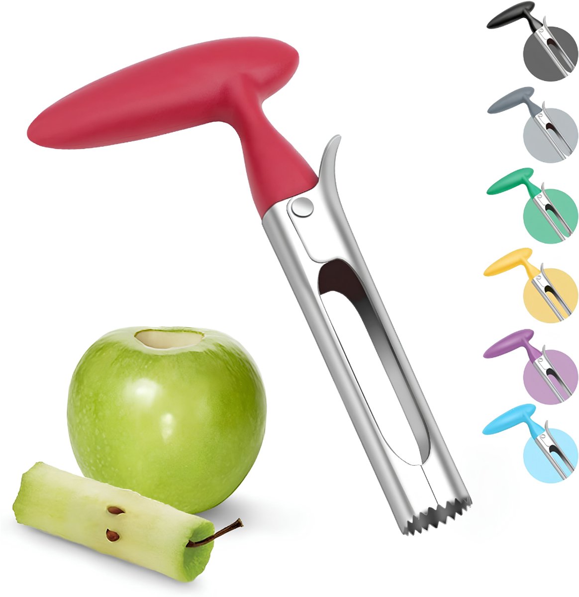 KAD® Appelsnijder - Appel Snijder - Appelboor - Rood en Zilver - 17cm x 9cm x 2cm