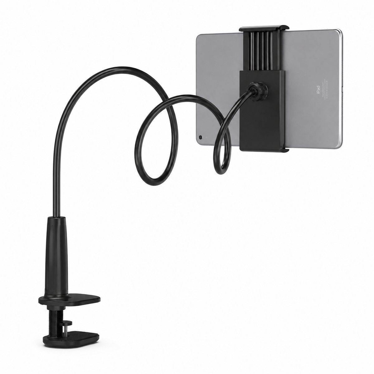 Tablet Houder Bureau met Flexibele Zwanenhals – Verstelbare Tablet & Telefoonhouder met Klem – Geschikt voor iPad, Samsung Galaxy Tab en Smartphones – Zwart