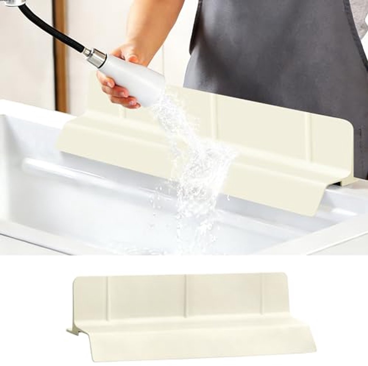 Siliconen Spatwaterbeschermer voor Gootsteen - 46 x 9 cm – Geschikt voor keukenkranen - Kraanmat met Zuignappen en Afwateringsontwerp – Aanrechtbeschermer voor Keuken en Badkamer – Wit