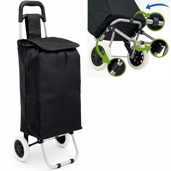 Dreamble® - Opvouwbare Boodschappentrolley - 46 Liter - Extra Stabiel dankzij 5 Bevestigingspunten - Zwart
