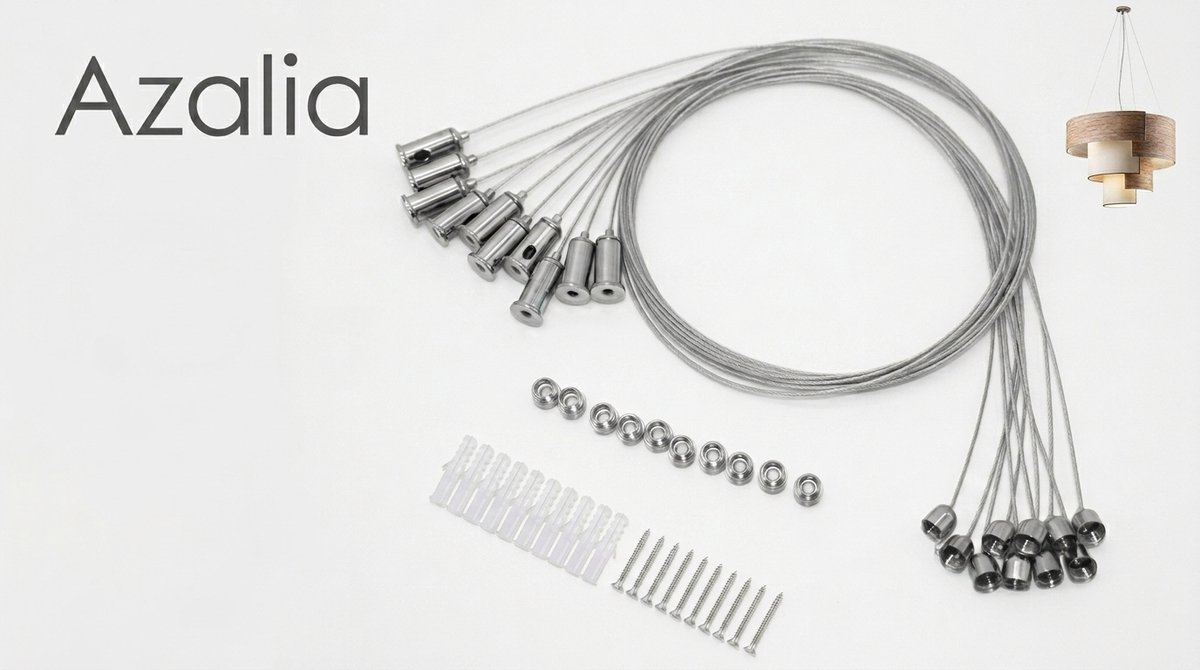 Azalia 10-delige ophangset voor ledpanelen, roestvrijstalen kabel 1,5 mm x 1 m, corrosiebestendige plafondbevestiging, voor plafondverlichting en meer, ophangkabel van staal