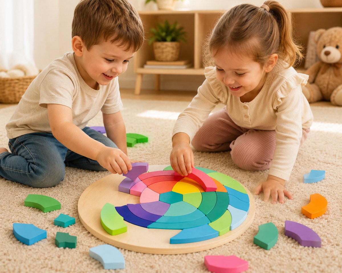 Playing Kids Houten Schildpad Puzzel – Regenboog Houten Legpuzzel – Montessori Speelgoed – FSC Hout – 29 cm – Vanaf 3 Jaar - Kleurrijk Houtenspeelgoed - Educatief Speelgoed