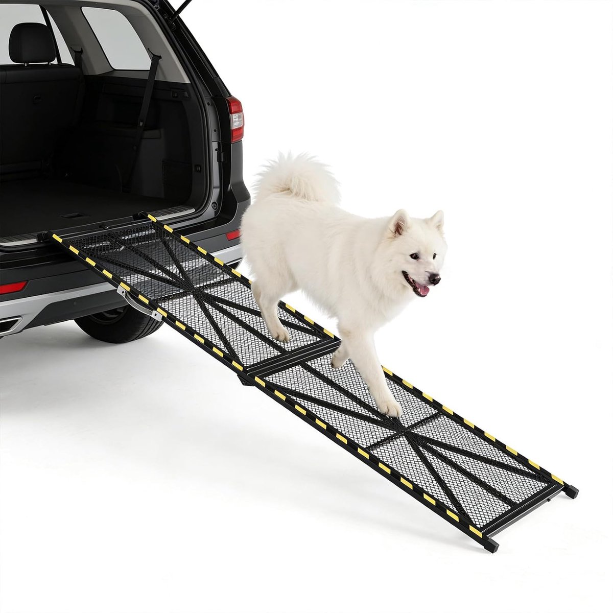 Opvouwbare Hondenloopplank voor Auto & SUV – 180 x 50 cm – Heavy Duty Stalen Hondenplank tot 150 kg – Antislip Gitteroppervlak – Met Handvat & Veiligheidsriem – Zwart