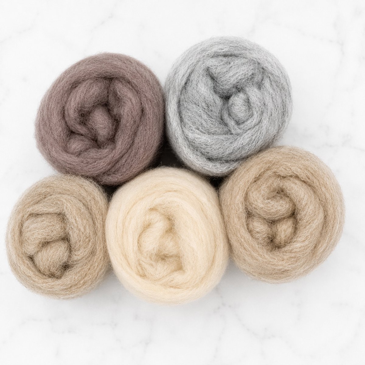 Grote Set gekaarde wol zachte kleuren – 5x25g Corriedale wol – Voor Vilten, Naaldvilten & Natvilten – 100% Wol