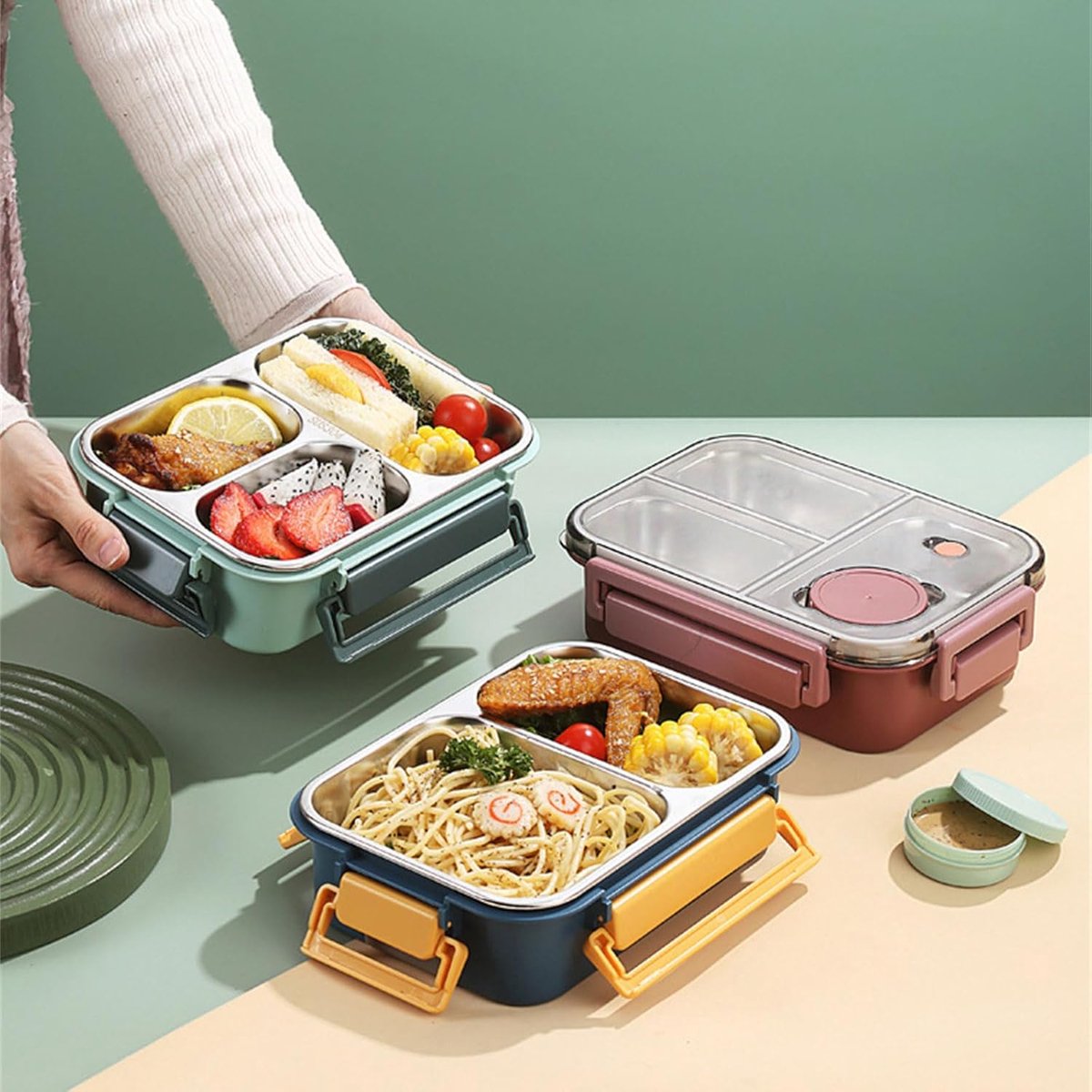 Lunchbox - Geïsoleerde bento box - 304 RVS lunchbox met bestek - Luxe broodtrommel met 3 vakken - Bento-lunchbox voor kantoor en school - 850ml - roze — cadeau in Koken & Dineren - foto 2