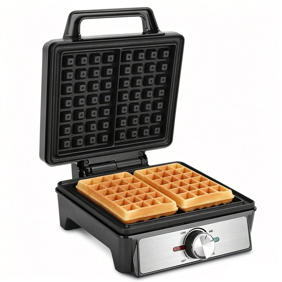 Aigostar Wafelijzer - 1600W - Wafelmaker voor 2 Wafels - Temperatuur Instelbaar - Anti-Aanbaklaag - RVS - Zwart