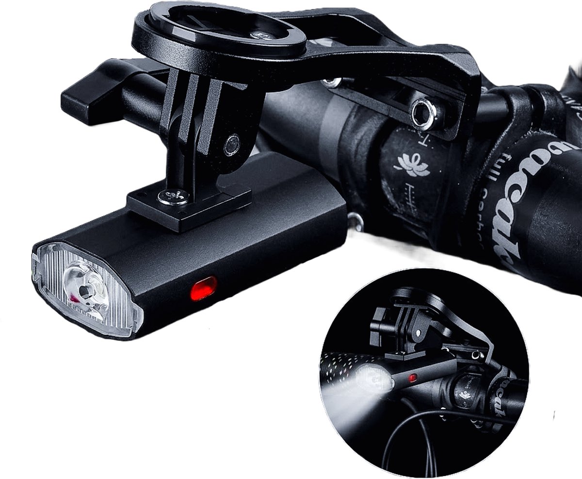 LED Voorlamp en Achterlamp - Fietslamp - GoPro-houder - Garmin Bryton fietscomputer - 300 Lumen - Oplaadbaar-zwart WEST BIKING