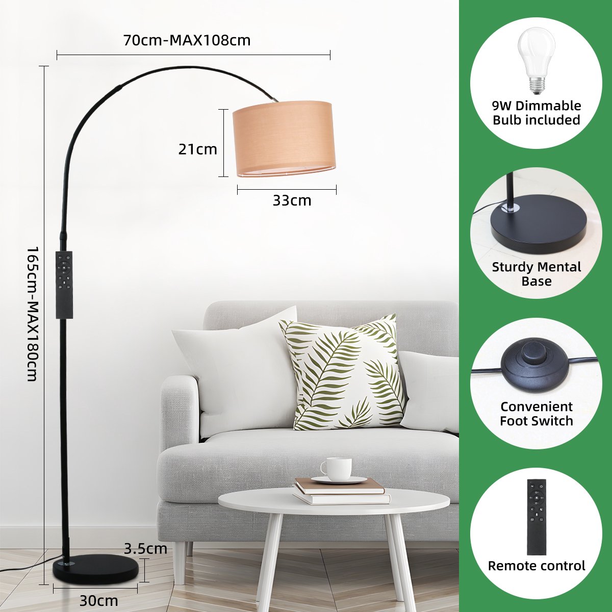 ANTENLICHT Moderne Vloerlamp - 9W LED met Afstandsbediening thumbnail 2