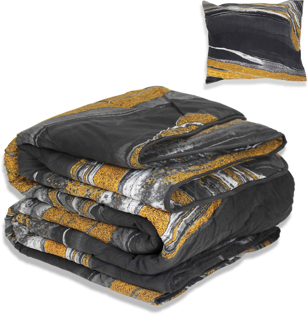 Dekbed zonder overtrek - All year 140x220cm - Marmer Zwart Goud - Wasbaar Dekbed Zonder Overtrek – Hypoallergeen & Antibacterieel – 30 dagen proefslapen - Wasbaar hoesloos dekbed - Bedrukt dekbed - zomerdekbed & winterdekbed