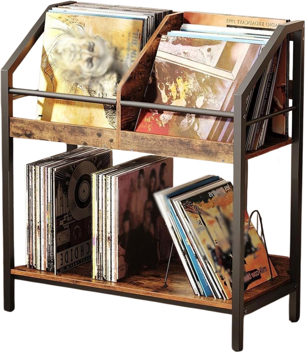 SNJY® Platenspeler Meubel - Platenspeler Kast - LP Houder - Platenhouder - 32D x 70B x 78H cm - Bruin/Zwart
