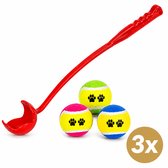 Ballenwerper Voor Honden – 65 cm - Werpstok Hond - Hondenspeelgoed - Inclusief 3 Ballen – Rood