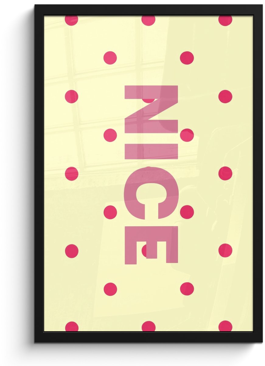 FrameYourWall Poster in lijst - Fotolijst 40x60 cm - Posters - Nice - Stippen - Roze - Geel - Posterlijst zwart - Decoratie - Wanddecoratie woonkamer - Muurdecoratie slaapkamer