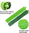 Groene en donkergroene rolborstels met dubbele tegenroterende extractoren en rubberen loopvlak.