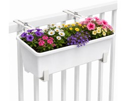 Geli Plantenbak Balcony - wit - met metalen ophangbeugels van zelfde kleur - 40 x 18 x 15 cm - hard kunststof - langwerpig