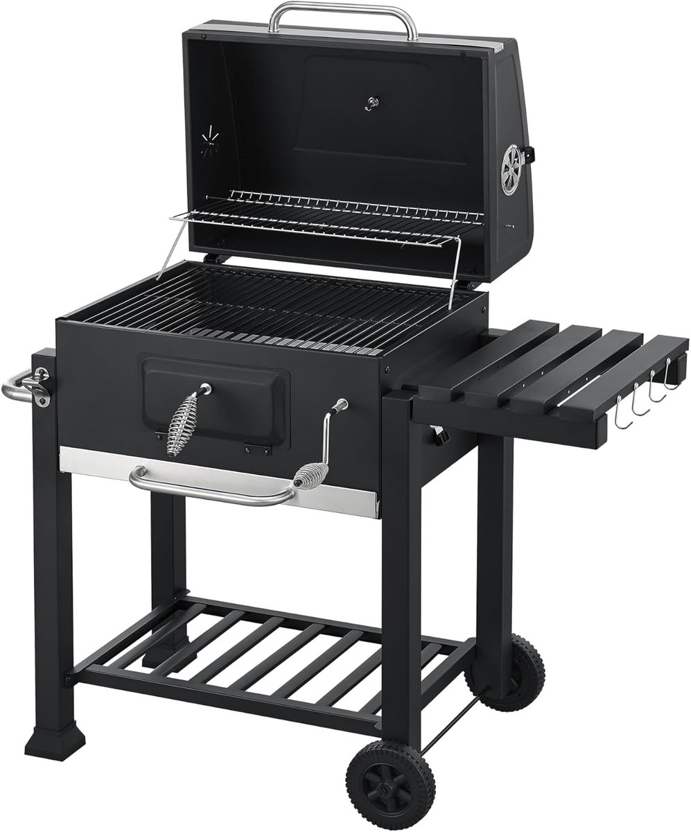 SMH LINE® BBQ houtskool XL- Smoker Barbecue - Incl. BBQ Greedschapset en 12x BBQ Spiezen - Verstelbare Kolenroosters & Inklapbare Zijtafel - Zwart thumbnail 4