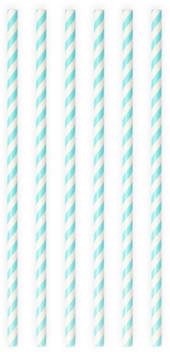 40 Papieren Rietjes Gestreept Babyblauw - 6mm x 197mm - Set van 2 Pakjes (40 stuks) - Babyshower jongen, kraamfeest & geboorte