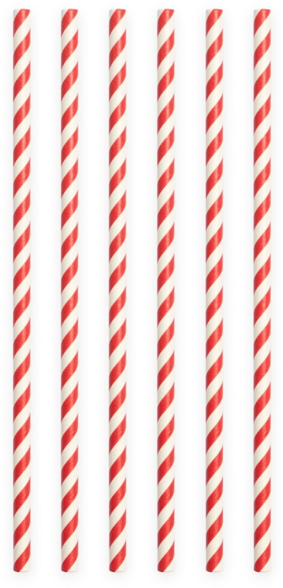 200 Papieren Rietjes Gestreept Rood - 6mm x 197mm - Voordeelverpakking (200 stuks) - Themafeest, kerst & oer-Hollandse feestversiering