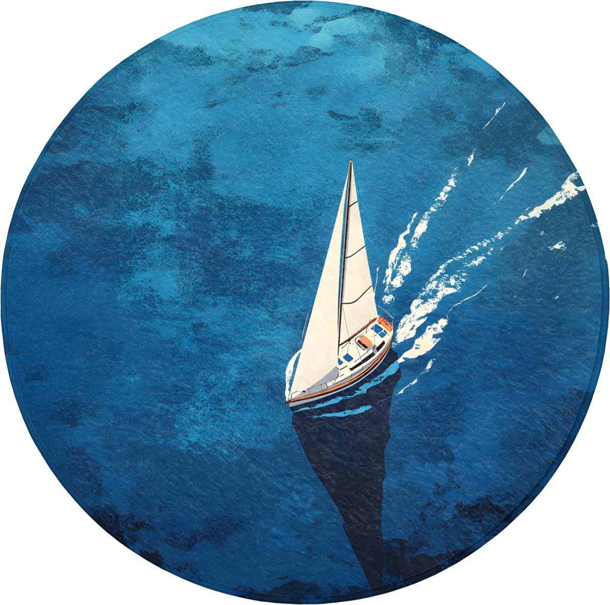WC mat rond 70x70 cm - Antislip - Zeilboot - Water - Abstract - Schaduw - Toiletmat - Vloe