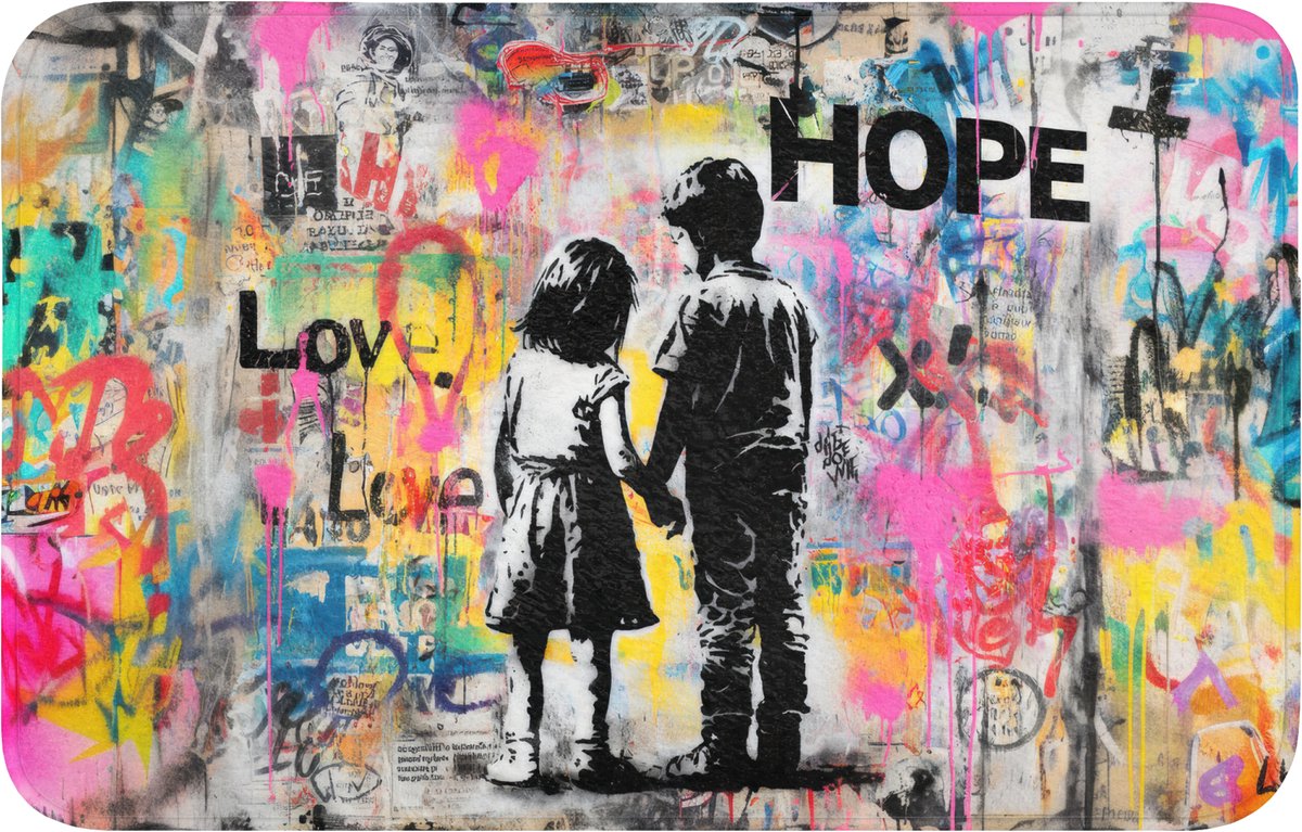 WC mat 80x50 cm - Antislip - Graffiti - Muur - Kinderen - Verfspatten - Toiletmat - Vloerm
