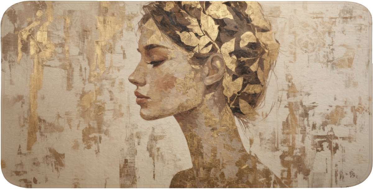 Badmat 120x60 cm - Antislip - Vrouw - Goud - Abstract - Textuur - Badmatten voor badkamer - Badkamermat - Douchemat - Badkamer mat