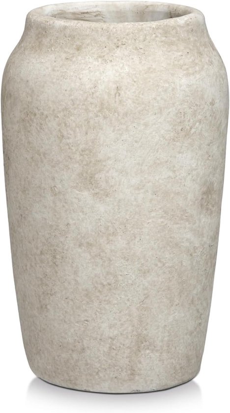 Rustieke hoge vaas voor bloemen van 23 cm - Cementen vaas met grote opening voor pampasgras en droogbloemen, perfect voor woonkamer en badkamerdecoratie