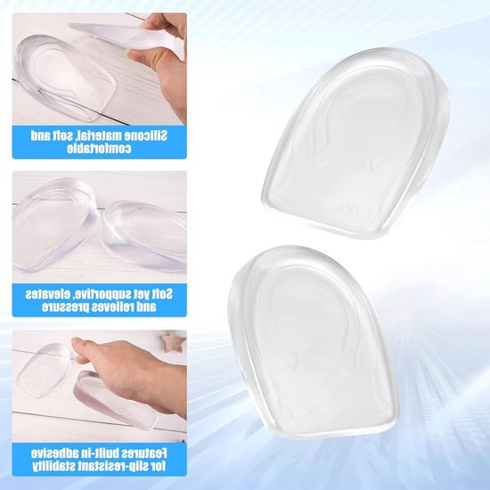 8 Stuks Transparante Gel Hielpads voor Schoenen, Verhogende Inlegzolen voor Comfort en Ondersteuning, Zachte Hielverhogers voor Dames en Heren (2 cm) van Merkloos — afbeelding 2