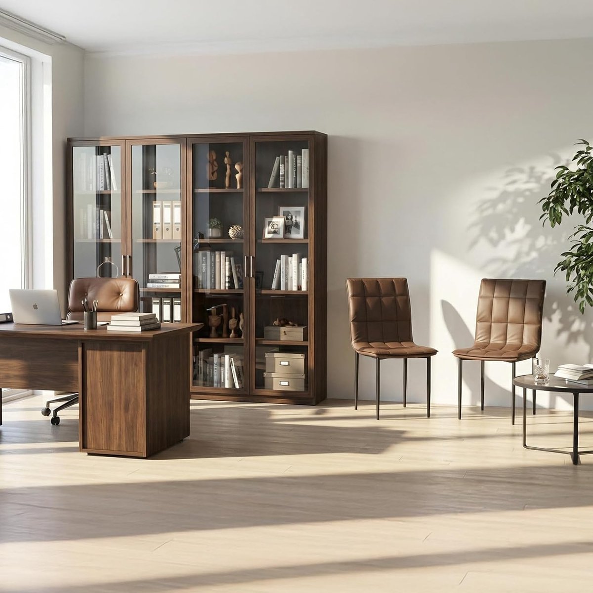 Luxe PU Leren Eetkamerstoelen Set van 2 Bruin met Armleuningen en Metalen Poten 60 x 45 x 40 cm Ergonomische Keukenstoelen Moderne Design Stoelen voor Eetkamer Woonkamer Kantoor