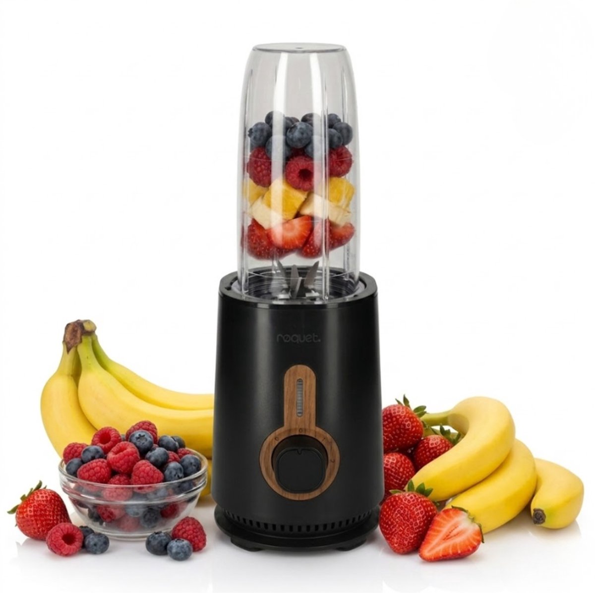 RØQUET Blender Roots Zwart – Krachtige Smoothie- en Shakeblender met 300ml en 700ml Cup