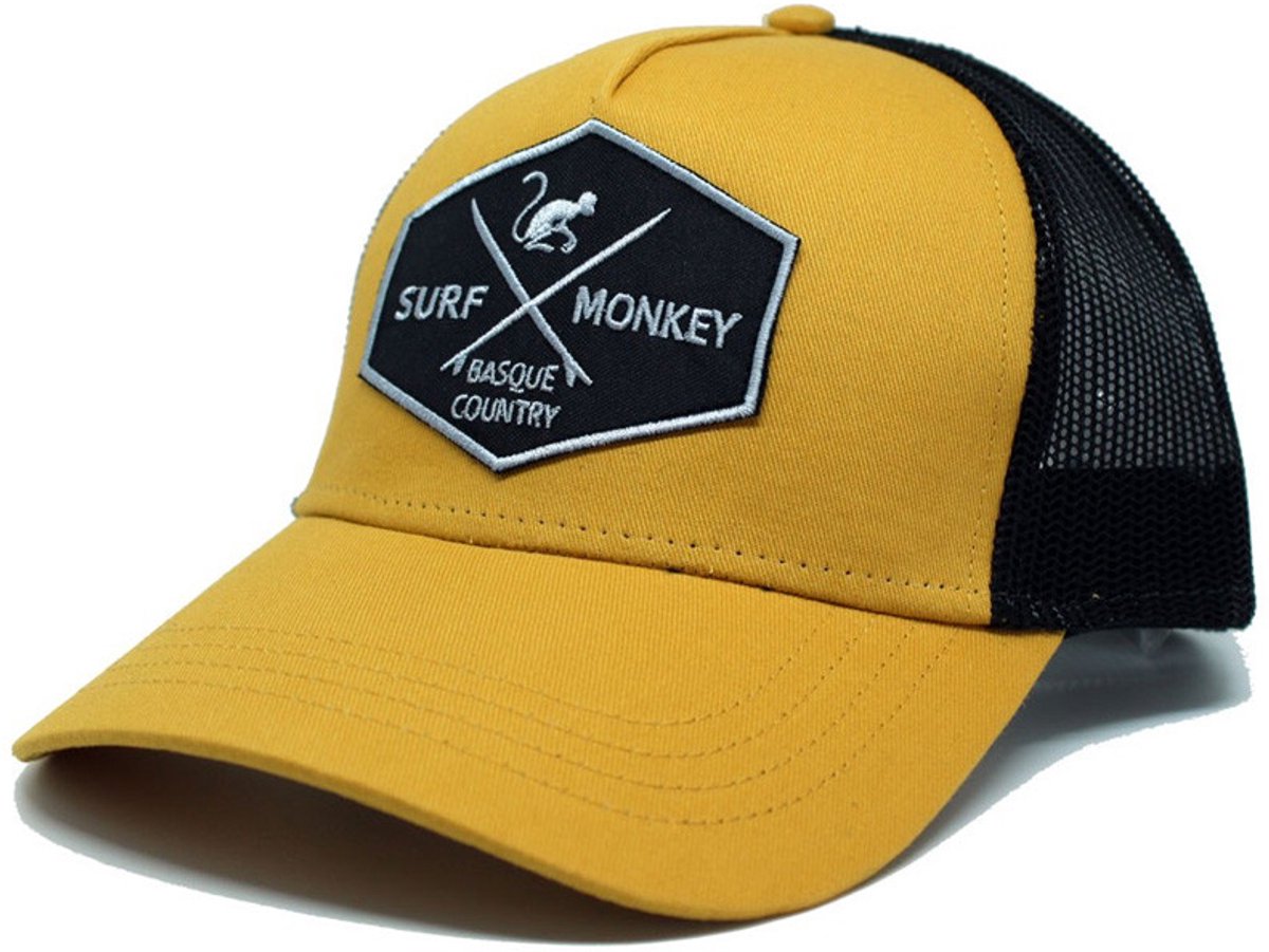Surf Monkey - Trucker Cap - 5 Panel - One Size - Snapback - Zwarte mosterd