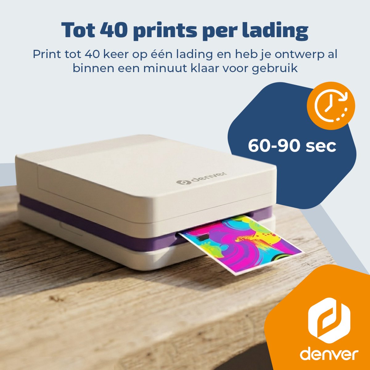 Denver Pocket Printer - Mobiele fotoprinter - Papier/Sticker/Magneet/Tattoo/Warmtepers printer - Incl. 20 printvellen - Bluetooth - MCP6010 — afbeelding 2