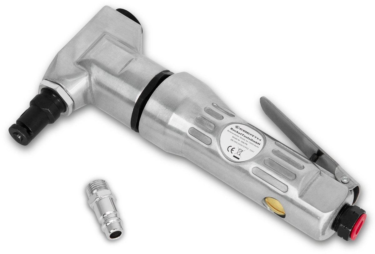 EBERTH Plaatknabbelaar, plaatnibbler, metaalnibbler, plaatschaar, nibbler voor staal, plaat tot 1,5 mm dikte, 1,6 mm aluminium, 2,2 mm kunststof, 1/4" persluchtaansluiting, 6 bar werkdruk, lichtgewicht