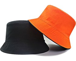Set van 2 – bucket hat – zonnehoed - Omkeerbare Zonnehoeden – Unisex – Festivalhoeden – Koningsdag – Accessoires met Nederlands thema – Hoofdomtrek 58 cm – Hoeden met zonbescherming – Oranje