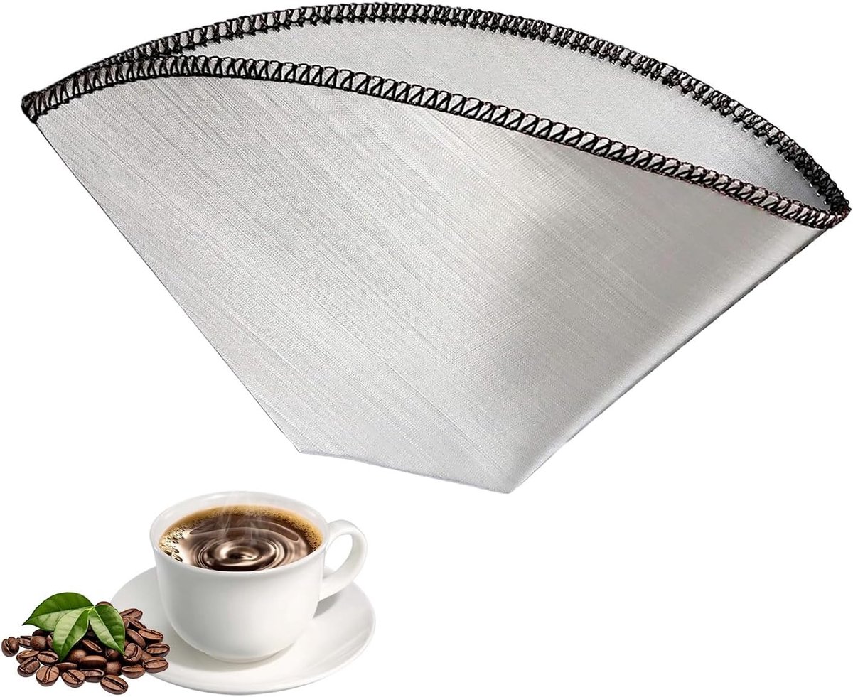 Herbruikbare roestvrijstalen koffiefilter, vaste metalen koffiekegel voor 4-6 kopjes met fijn mesh, opvouwbaar filter zonder papier
