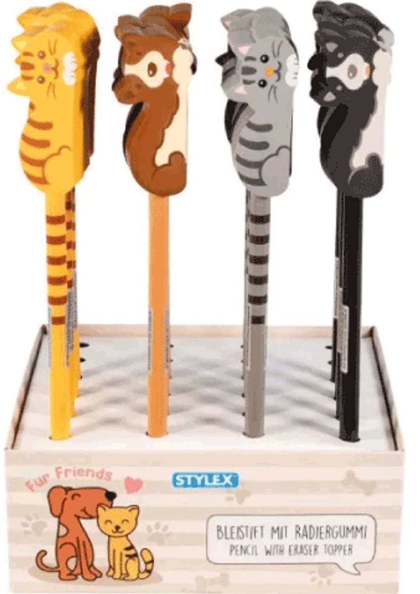 Stylex potloden set met hond en kat gum - 24 stuks kleurpotloden.