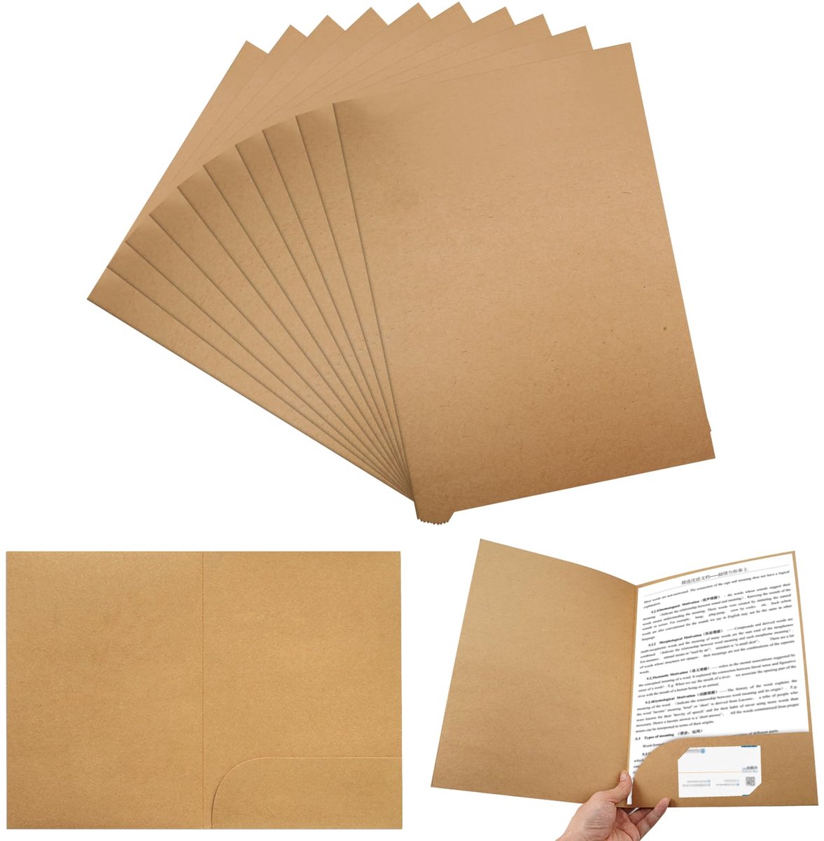 carmdering - Kraftpapier Presentatiemap - Documenthouder Met Enzijdige Zak - A4 Map - Snelle Documentclassificatie - Visuele Labeling Via Kaartenspleet - 350 G/M² Duurzaam Kraftpapier - Knittervrij En Compact Ontwerp