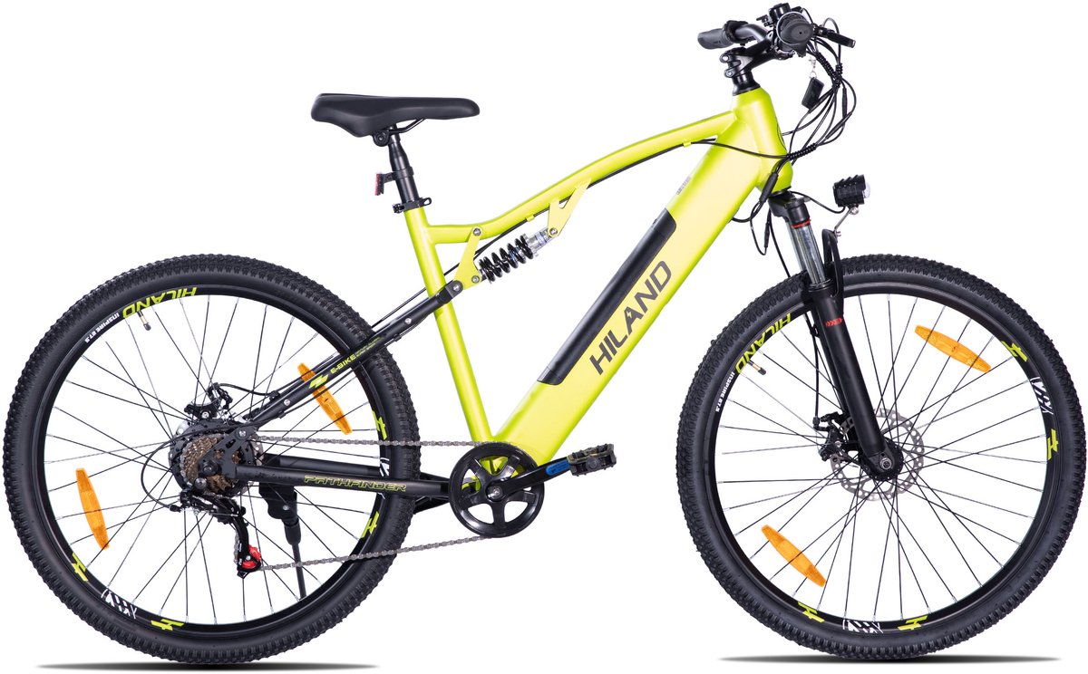 Hiland Spokane Elektrische Mountainbike - 27.5 Inch - Full Suspension - 250W Motor - Shimano 7 Versnellingen - Mechanische Schijfremmen - Groen thumbnail 2