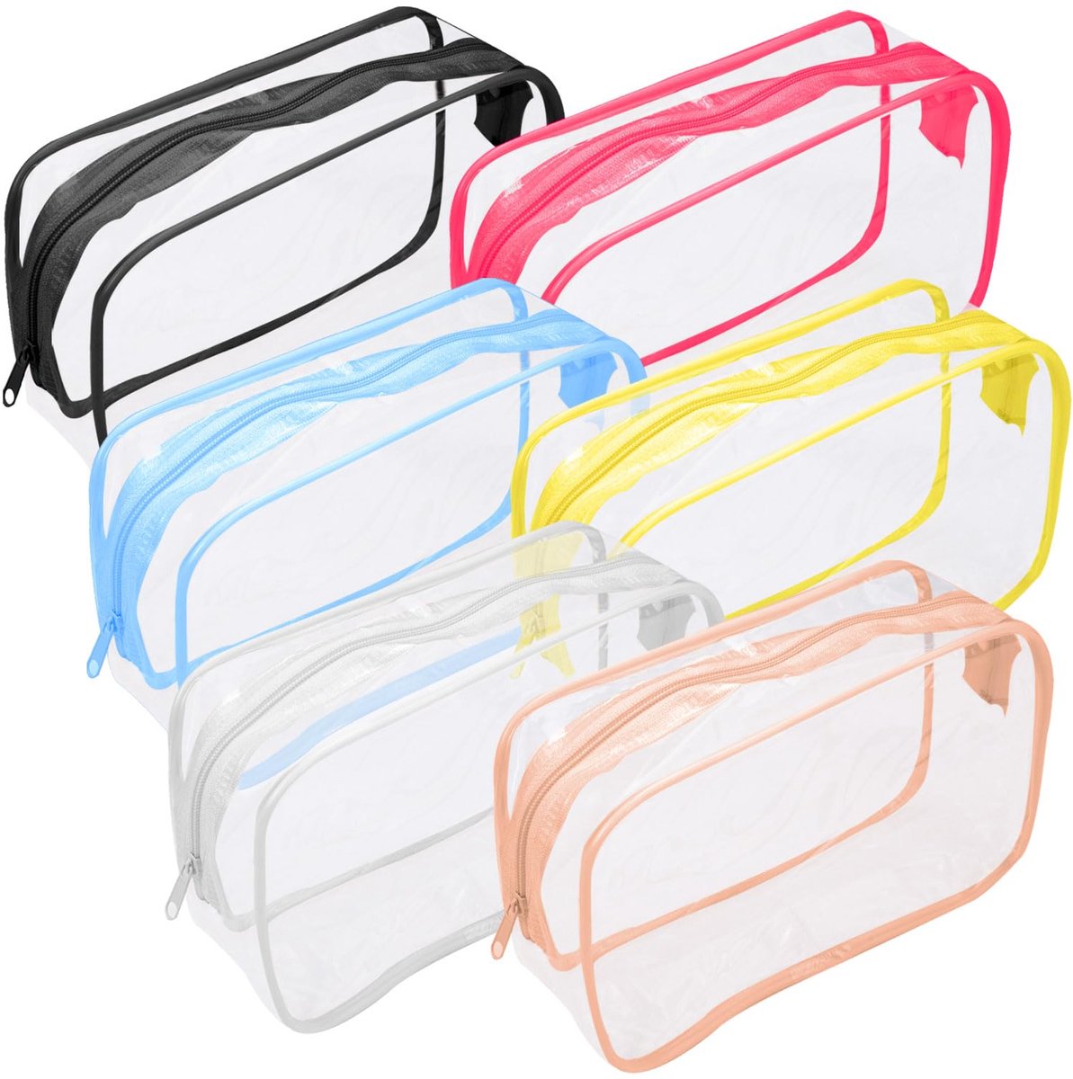carmdering - Transparante PVC Reistas - Doorzichtige Toiletzak - Vloeistoffen Zak - Waterdichte Binnenlaag - Anti-Slip Bodem - Duurzaam PVC - Lichtgewicht en Vouwbaar - Ideaal voor Handbagage - Set van 6 Stuks