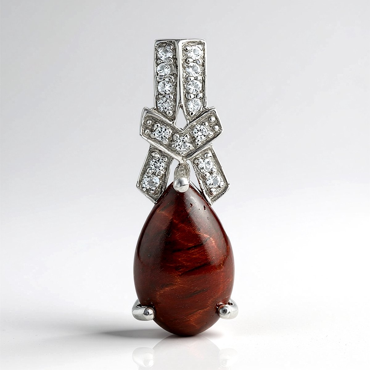 Cavill - Zilveren Hanger met Rode Tijgeroog 4,47ct en Witte Topaas 0,158ct - Peervormige Cabochon Edelsteen - Mexicaanse Edelsteen - Elegante Sieraden