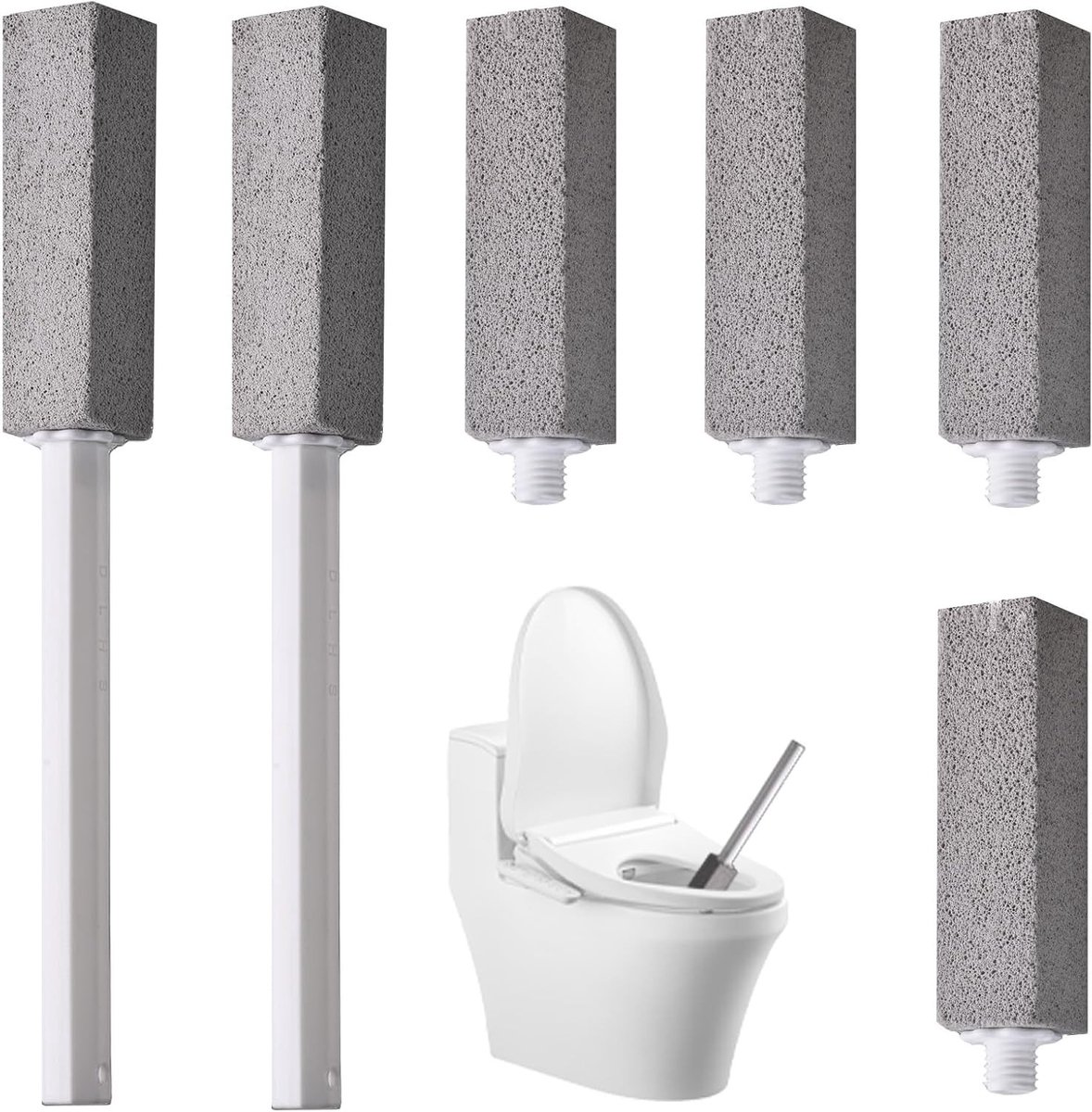 6 Stuks Pumice Stone met 2 Verlengde Handvatten voor Voetverzorging, Toiletreiniging en Barbecue Stain Removal
