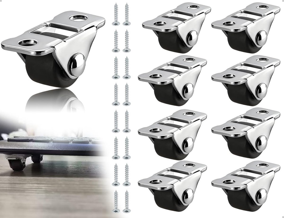 Draaibare meubelwielen, stil en klein, 8 stuks voor meubels, gereedschapskisten, tafels en kasten, ideaal voor thuis en kantoor gebruik
