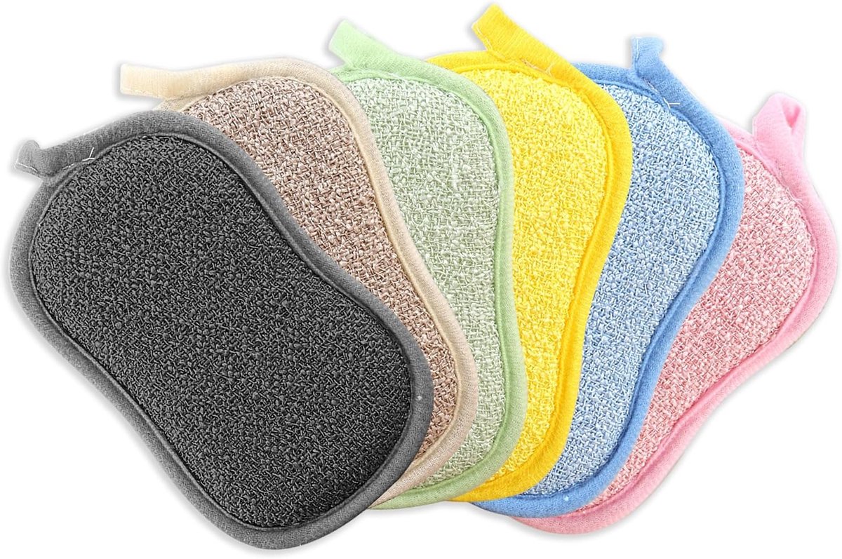 Set van 6 Keukensponzen, Dubbelzijdige Microvezel Sponzen voor Afwassen, Herbruikbare Sponzen voor Vaat, Keuken en Afvoer