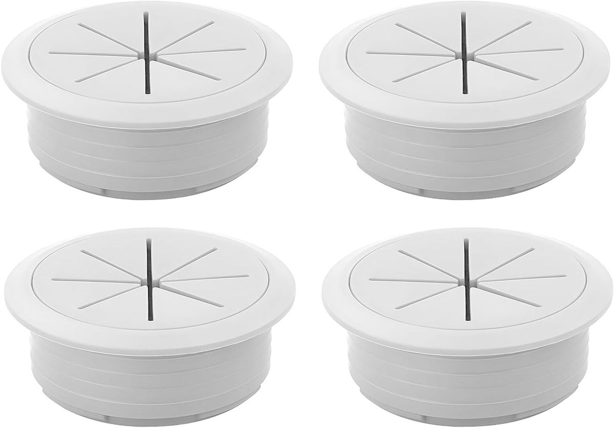Kabelgoot Set van 4 Stuks, Wit 60 mm, Kabeldoorvoer voor Bureau, Kabelbeheer, Kabelbedekking voor Werkplek en Computer tafel