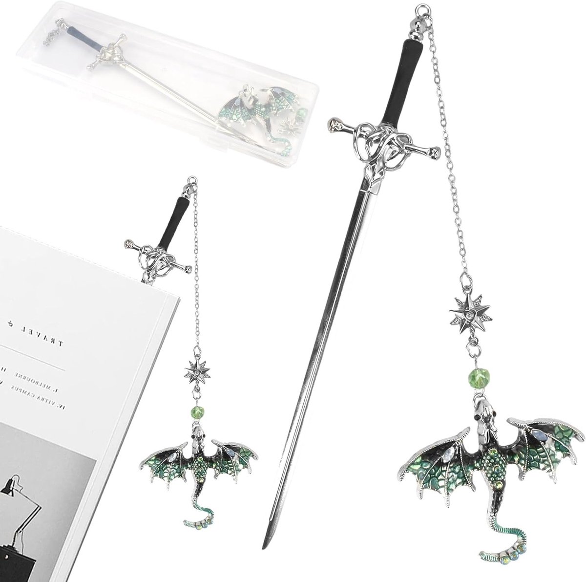 Persoonlijke metalen boekenlegger met zwaard en kristallen hanger, fantasie boekenlegger voor jongens, meisjes en boekenliefhebbers