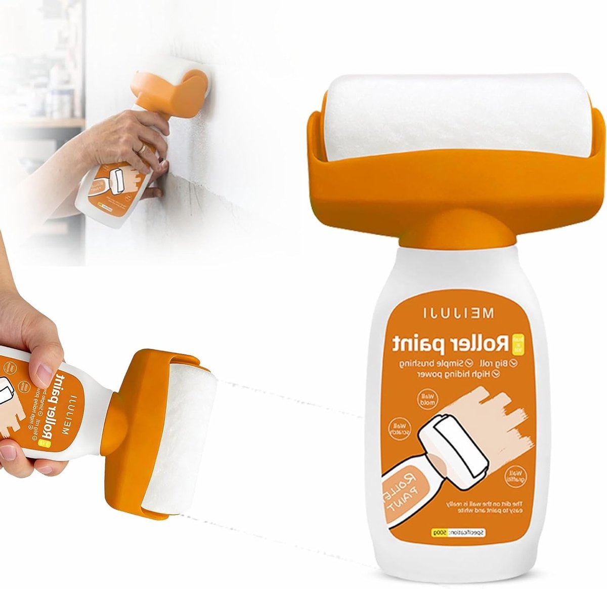 2-in-1 Wandverf voor Herstel, 500 g, Wit, Perfect voor Vlekken, Krassen en Graffiti op Muren en Plafonds, Inclusief Roller en Kwast