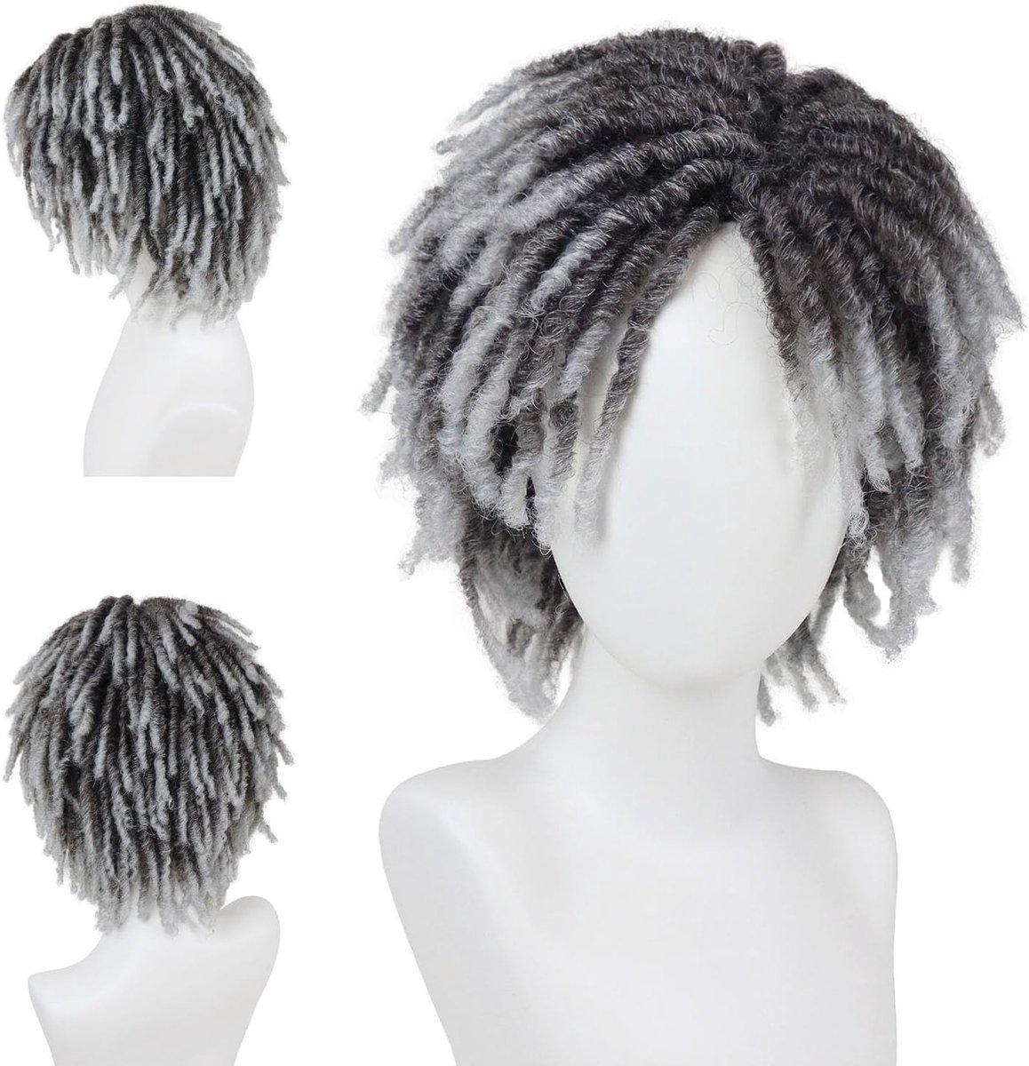 SnelShoppen - Korte Dreadlock Perucque voor Mannen - Ombre Grijs - Realistische Twist Rasta Cosplay Kostuum voor Feest en Vintage Look