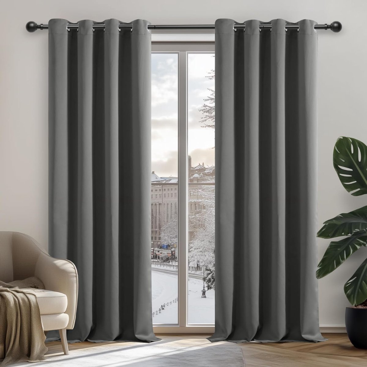 SNJY® Gordijnen Kant en Klaar met Haakjes - Vitrage Kant en Klaar met Haakjes - Gordijnen Verduisterend met Haakjes - 180 x 140 cm (H x B) - 2 Stuks - Lichtgrijs