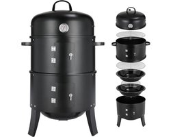 Damenzo - Bbq - Bbq houtskool - 3 in 1 - Grill - Grill apparaat - Rookoven - Buiten koken - Met deksel en thermometer - Ø45cm - Zwart