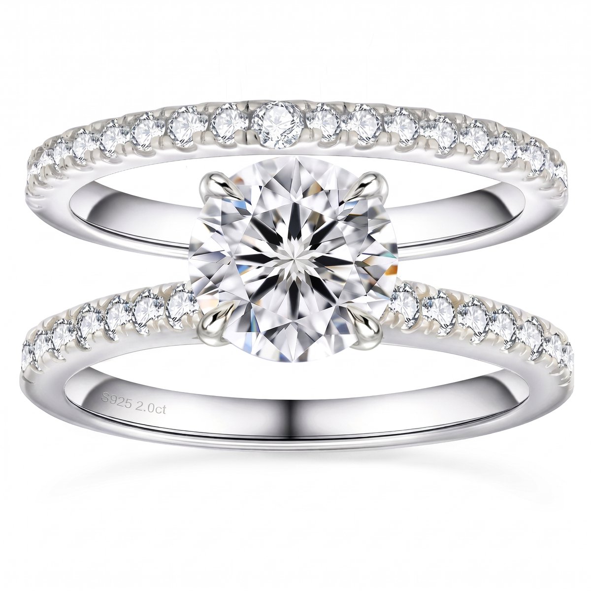 Titanix Dames Ring Set – 2 Karaat Moissanite met GRA-certificaat (Diamant Alternatief) – 925 Sterling Zilver – Witgoud Verguld – Bridal Set –17.25 mm / Maat 54