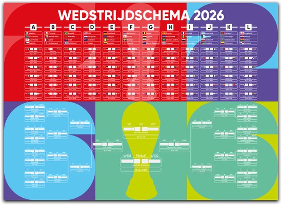 WK 2026 Poster Wedstrijdschema – Compleet Speelschema – Wereldkampioenschap Voetbal – B1 (70 x 100 cm)